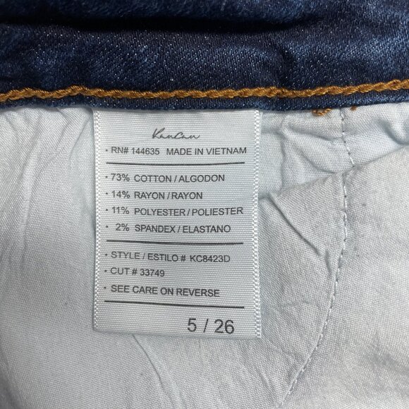 KANCAN JEANS BUTTON FLY HIGH RISE SKINNY DISTRESSED SIZE 5 / 26 ANKLE DARK WASH - Picture 7 of 11